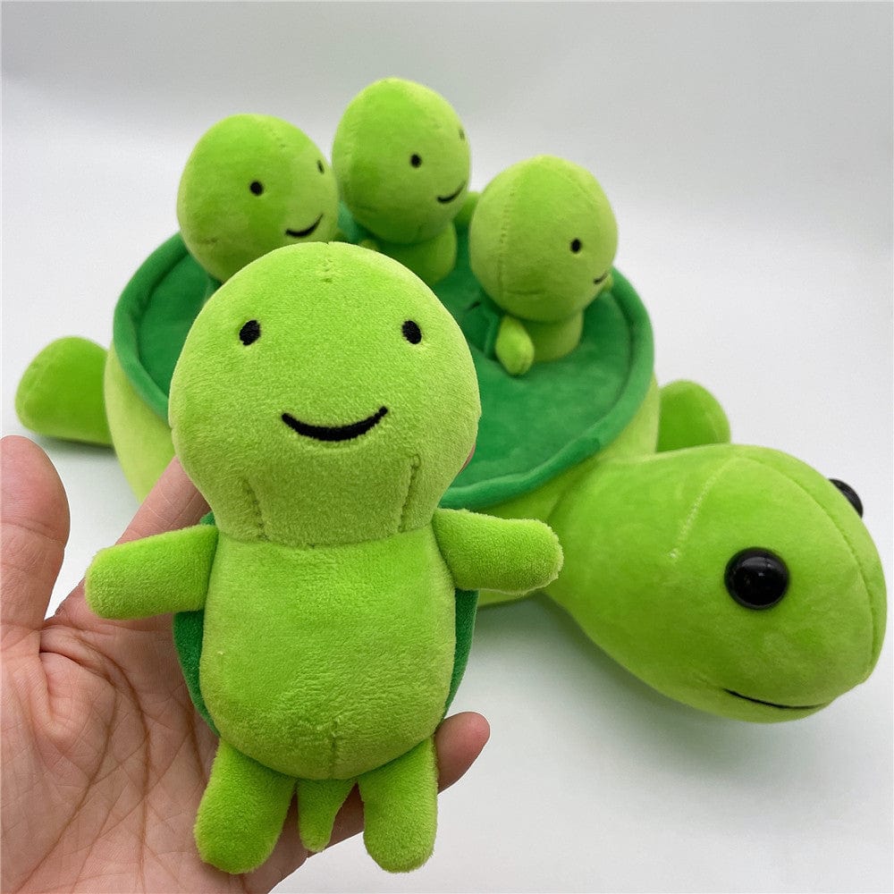 Peluche tortue verte avec ses bébés tortues