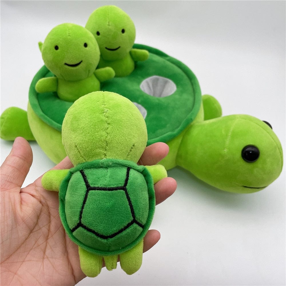 Peluche tortue verte avec ses bébés tortues