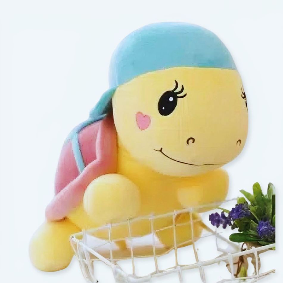 Peluche tortue violette douce à casquette colorée 25cm La compagnie de la peluche