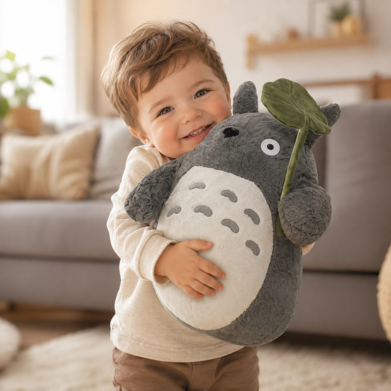 Peluche Totoro moelleuse feuille lotus confort enfant La compagnie de la peluche Image