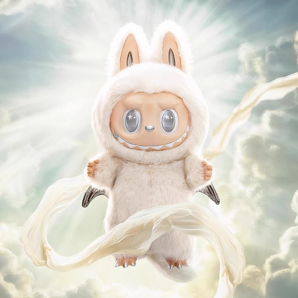 Peluche type Labubu ange blanc Zimomo