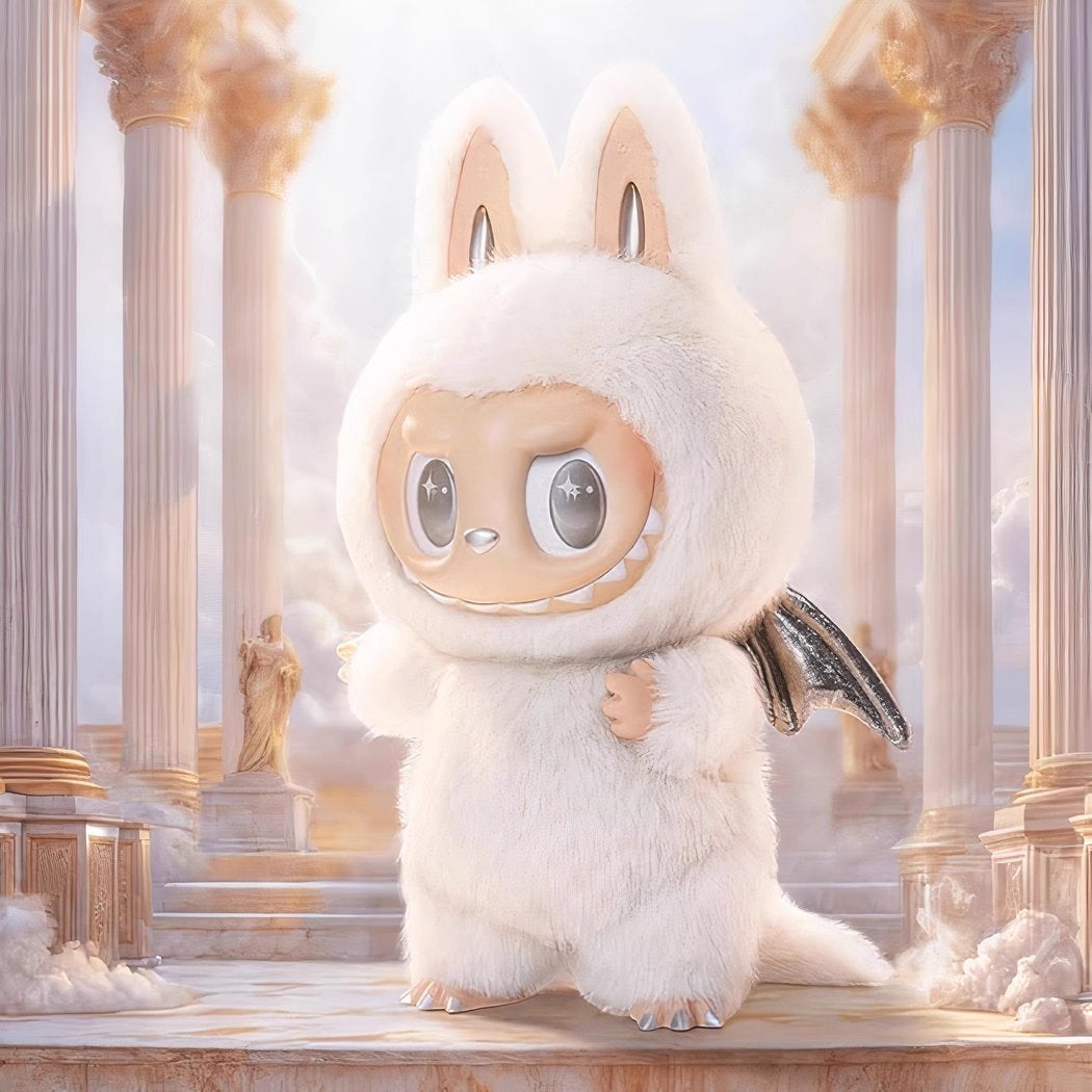 Peluche type Labubu ange blanc Zimomo