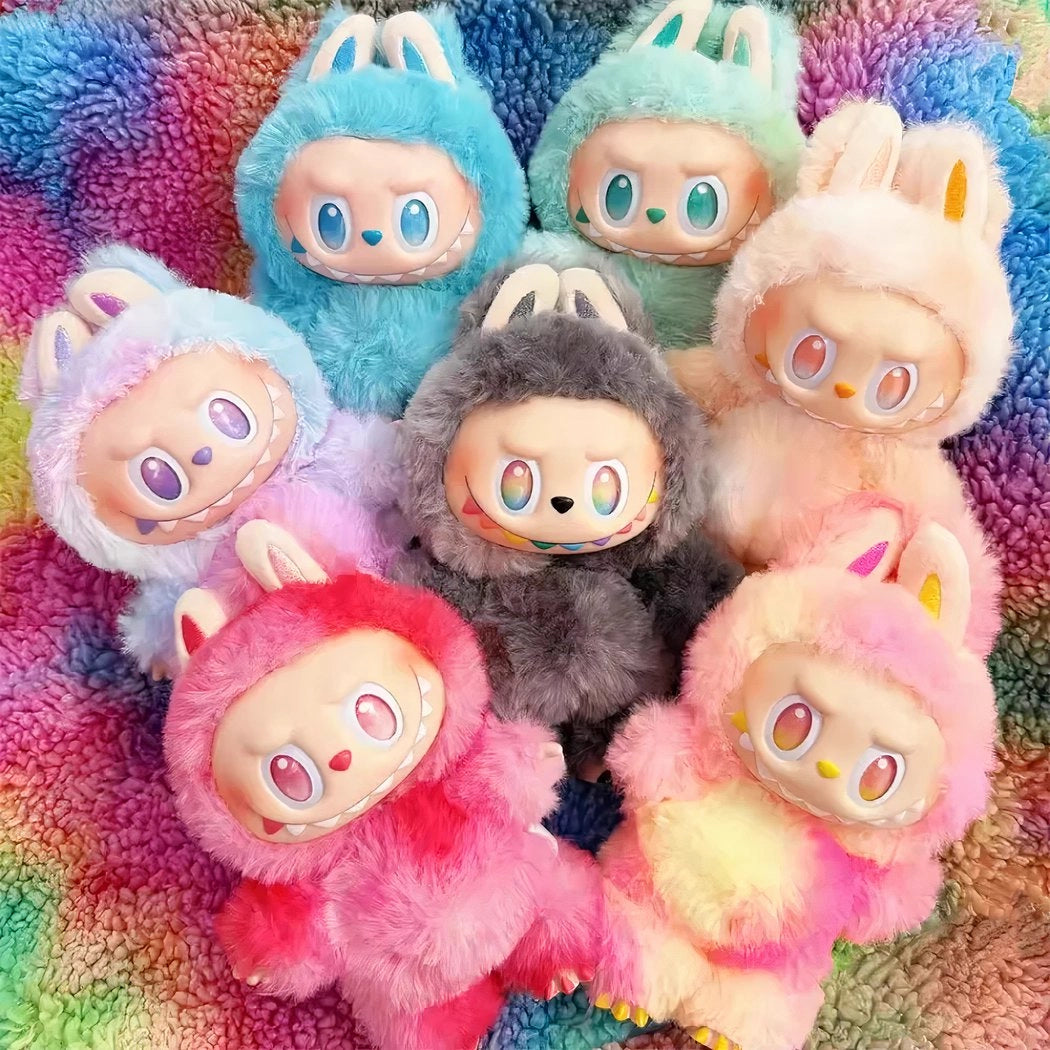 Peluche type Labubu coloré boîte mystère