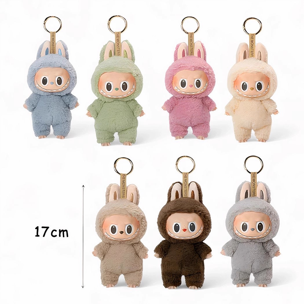 Peluche type Labubu debout boîte mystère