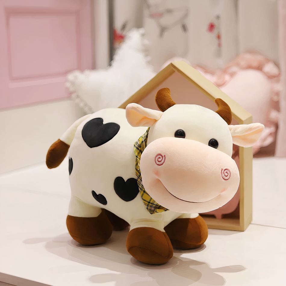 Peluche vache coeur doux motif amour câlin enfant blanc / 25cm La compagnie de la peluche