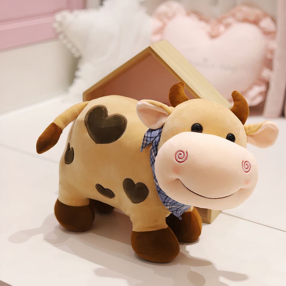 Peluche vache coeur doux motif amour câlin enfant marron / 40cm La compagnie de la peluche