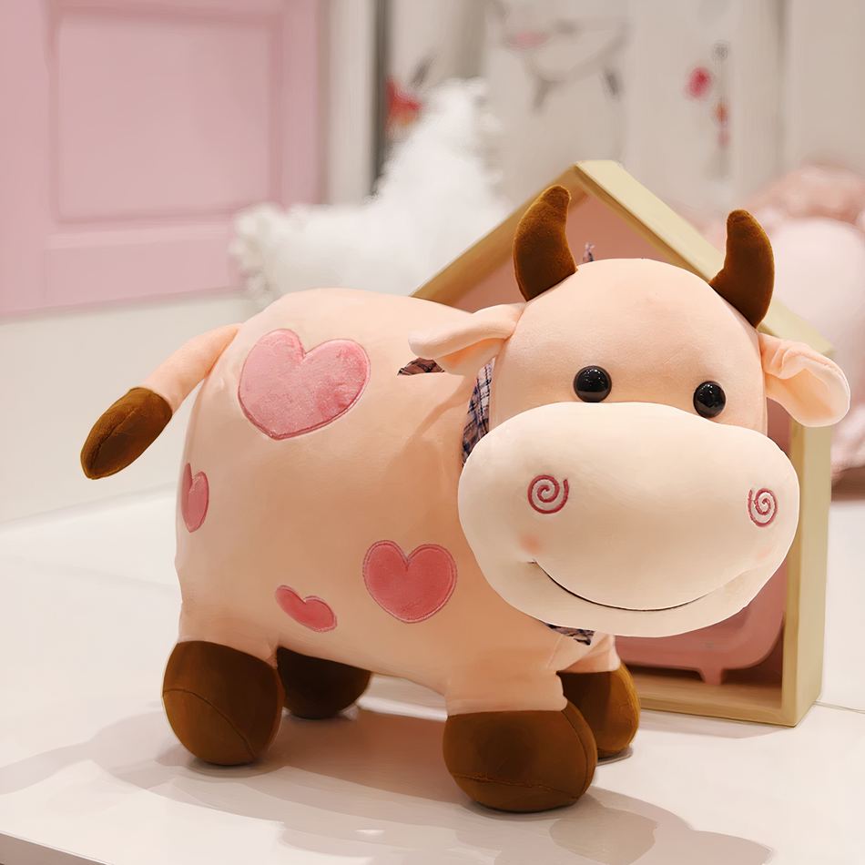 Peluche vache coeur doux motif amour câlin enfant rose / 40cm La compagnie de la peluche