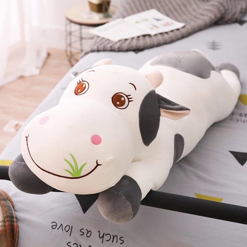 Peluche vache coloré qui broute de l'herbe Gris / 110cm
