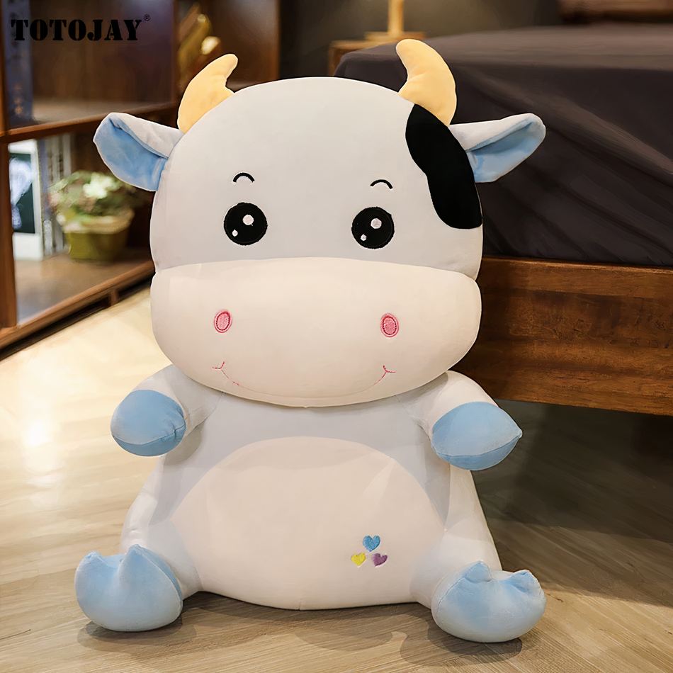 Peluche vache douce enfant ferme câline peluche matière 35cm / bleu La compagnie de la peluche