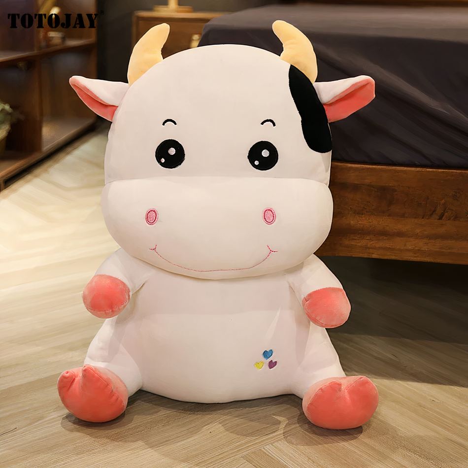 Peluche vache douce enfant ferme câline peluche matière 45cm / blanc La compagnie de la peluche