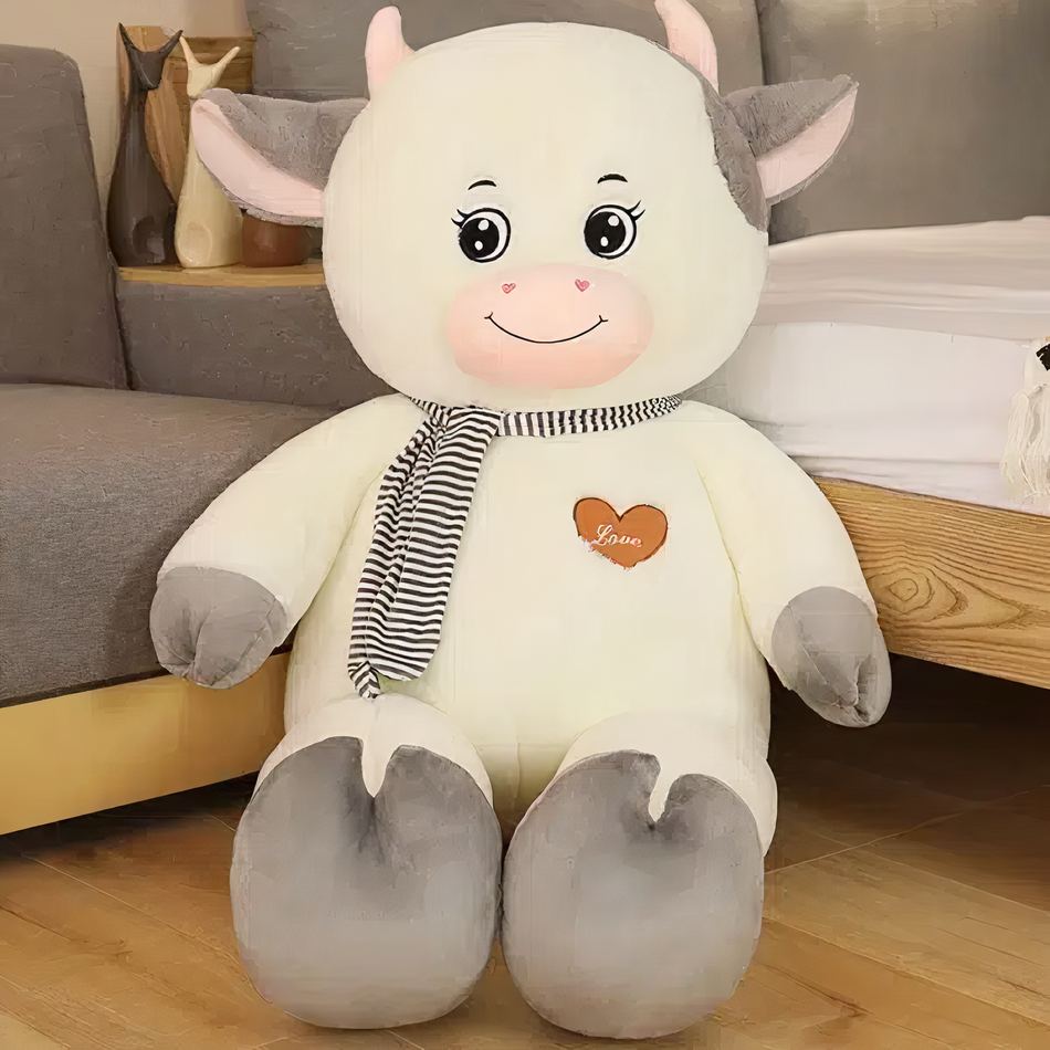 Peluche vache géante douce blanche grise enfant câlin La compagnie de la peluche