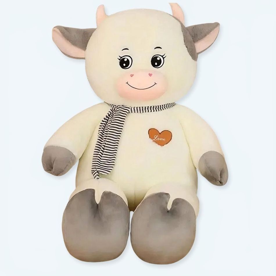 Peluche vache géante douce blanche grise enfant câlin La compagnie de la peluche