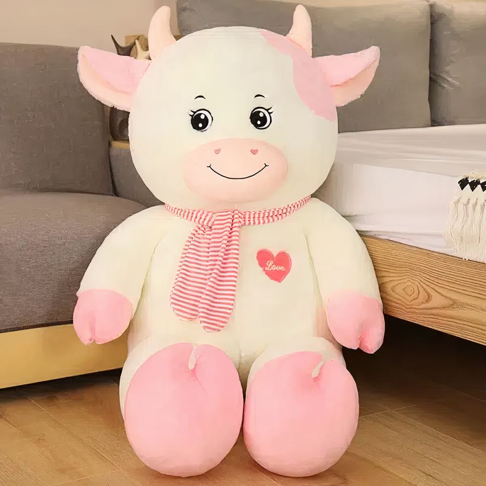 Peluche vache géante douce blanche rose câline enfant La compagnie de la peluche