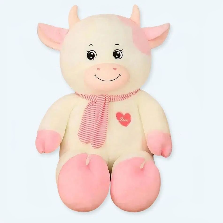 Peluche vache géante douce blanche rose câline enfant La compagnie de la peluche