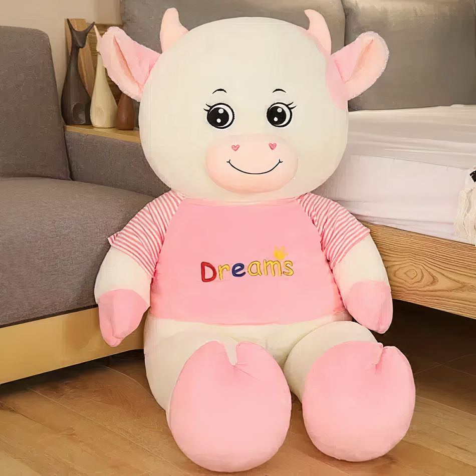 Peluche vache géante rose douce chambre enfant déco La compagnie de la peluche