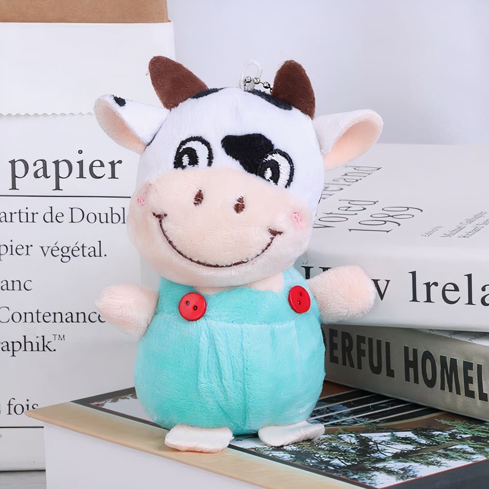 Peluche vache porte-clés mignonne douce cadeau original bleu La compagnie de la peluche