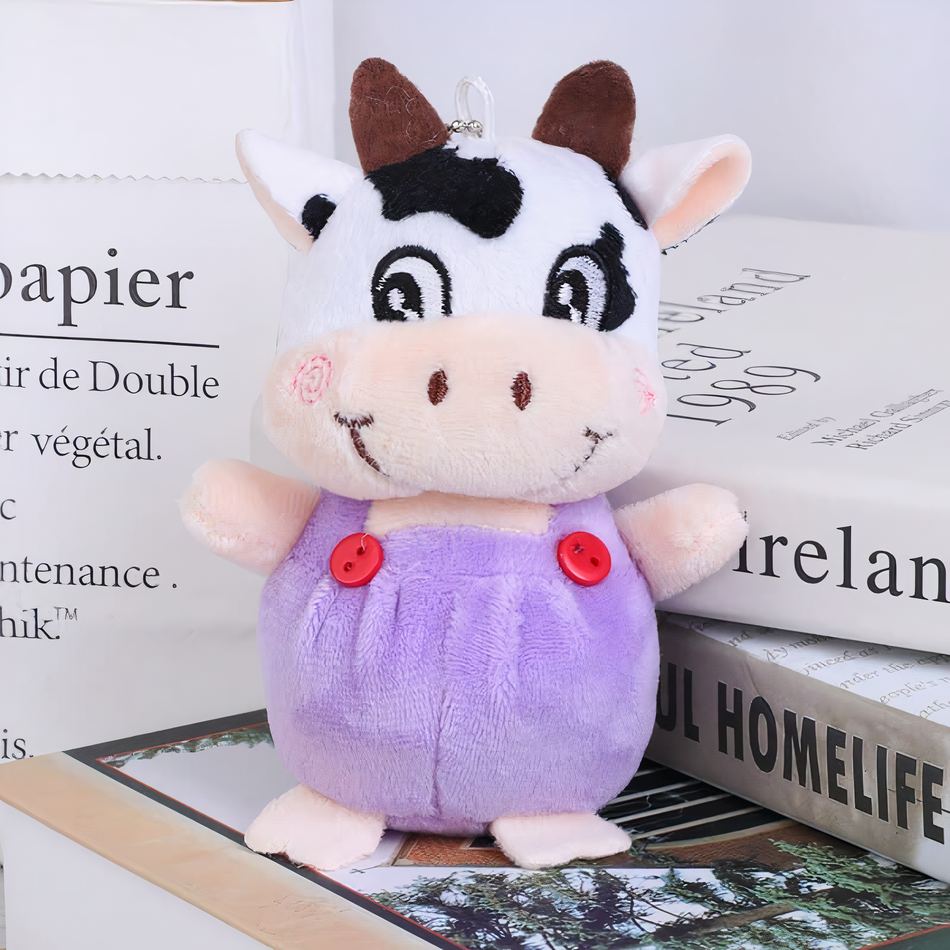 Peluche vache porte-clés mignonne douce cadeau original violet La compagnie de la peluche