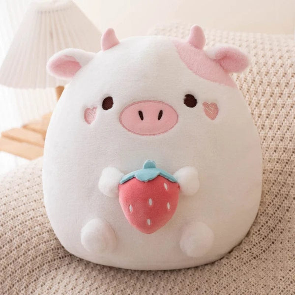 Peluche vache rose et blanche