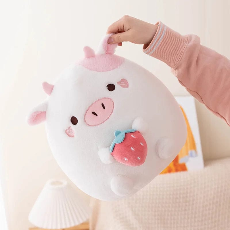 Peluche vache rose et blanche